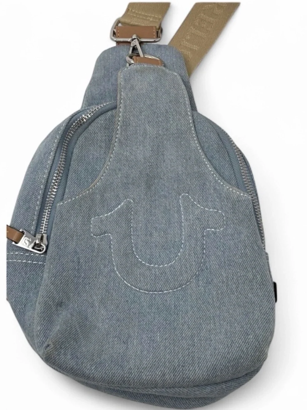 True Religion horse shoe denim crossbody bag / purse.